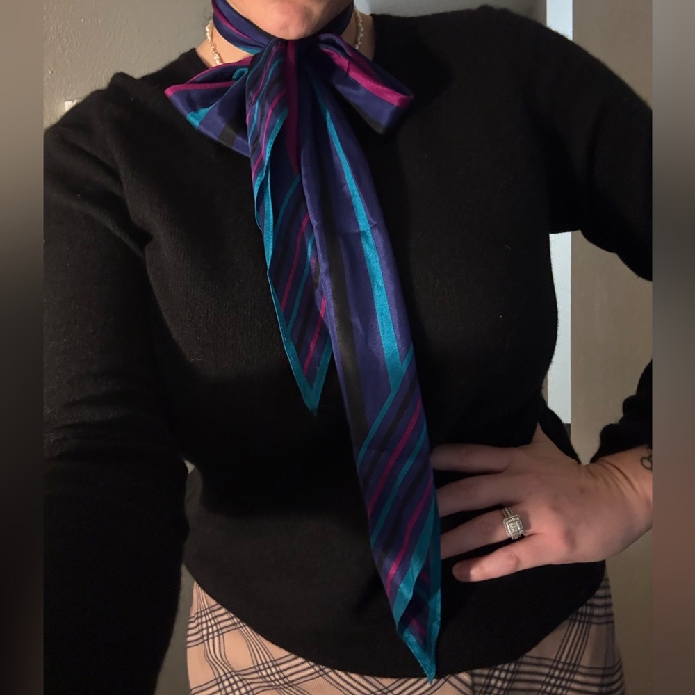 Elegant Striped Silk Scarf - Blue and Purple